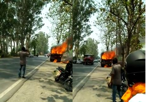 हल्द्वानी | रामुपर रोड के पास सीमेन्ट से भरे ट्रक मे लगी आग, लाखों का नुकसान