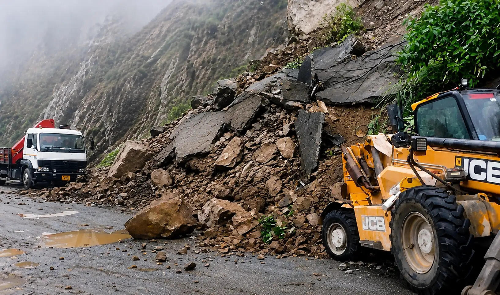 निर्माण स्थल पर गिरा मलबा